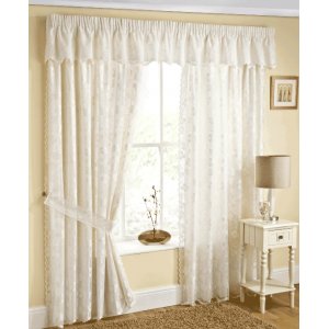FELICITY LACE NATURAL LINED CURTAINS  WITH TIE BACKS VALANCE  SOLD SEPARATE discontinued design