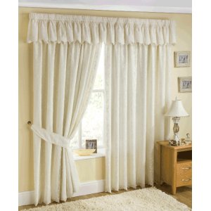 PATRICIA CREAM LACE LINED CURTAINS WITH PENCIL PLEAT HEADING TOP  VALANCE SOLD SEPARATE