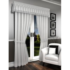 LORNA WHITE VOILE LINED CURTAINS PELMET SOLD SEPARATE