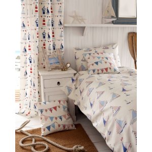 BEACH HUTS READY MADE CURTAINS pencil pleat top