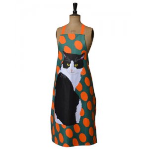 BLACK & WHITE CAT APRON BY LESLIE GERRY