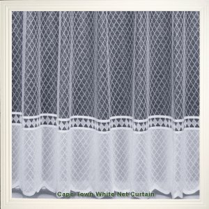 CAPE-TOWN WHITE NET CURTAIN:discontinued design priced per metre