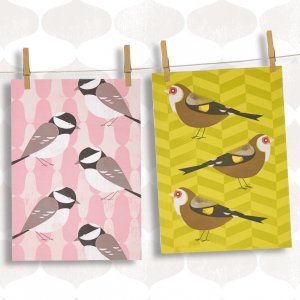 MAGPIE TEA TOWELS COALTIT & GOLDFINCH