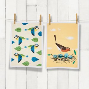 MAGPIE TEA TOWEL ROBIN & BLUE TIT