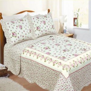 ROSEBUD SCALLOPED FLORAL QUILTED BEDSPREADS