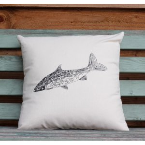 SALMON SCREEN PRINTED CUSHION FILLED WITH DUCK FEATHERS
