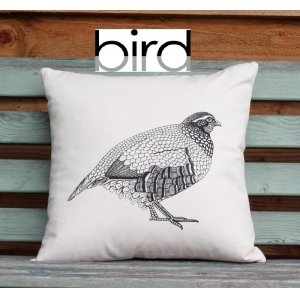 PARTRIDGE ILLUSTRATION SCREEN PRINTED CUSHION FILLED WITH DUCK FEATHER