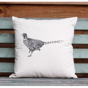 PHEASANT ILLUSTRATION SCREEN PRINTED CUSHION FILLED WITH DUCK FEATHERS