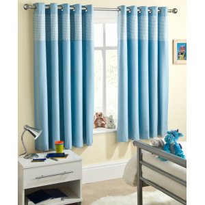 CHILDRENS BLUE GINGHAM THERMAL CURTAINS METAL NOISE  EYELET TOP SOLD PER PAIR