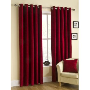 BELFIELD CHENILLE RICO WINE CURTAINS EYELET TOP PRICED PER PAIR