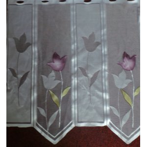 SPRING WHITE CAFE CURTAIN WITH MAUVE  & GOLD COLOURS