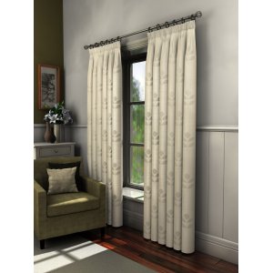 FLORENCE CRUSHED CREAM VOILE LINED CURTAINS  WITH LEAF MOTIF ONE SIZE ONLY  46 INCHES WIDE X 72 drop