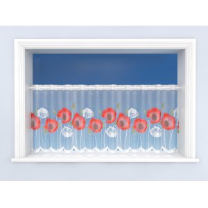 POPPY CAFE CURTAIN WHITE  COLOURED FLOWERS WE DONATE 10% TO HELP FOR HEROES only 24 inch drop left