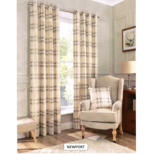 NEWPORT CHECK  LINED CURTAINS 100% BRUSHED COTTON EYELET TOP