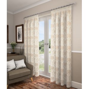 SWINDON CREAM VOILE WITH GOLD DESIGN LINED CURTAINS