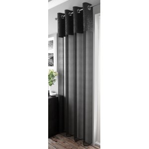 FR TREATED  Malton black curtain panel with eyelet top width of panel 135cm