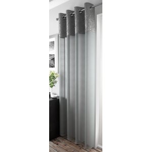 FR TREATED Malton silver curtain panel with eyelet top width of panel 135cm