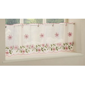 Torquay Pink embroidered  cafe curtain