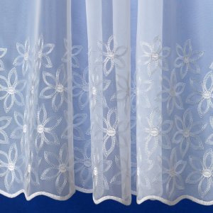 Elle white voile with white embroidered flowers