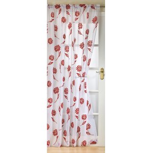 Sicily white voile with red flocked flowers