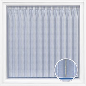 Buckinghamshire White Net Curtain  cotton look with silver & gold stripes