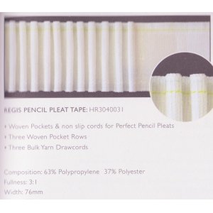 3 INCH RUFFLETTE REGIS PENCIL PLEAT TAPE : price per metre