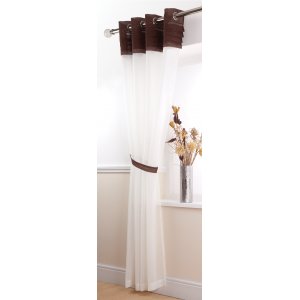 SIENA CREAM/ CHOCOLATE VOILE PANEL EYELET TOP: