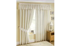 PATRICIA CREAM LACE LINED CURTAINS WITH PENCIL PLEAT HEADING TOP  VALANCE SOLD SEPARATE