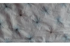 WHITE COTTON WITH PALE BROWN & BLUE EMBROIDERED FLOWER PRICE IS  PER METRE