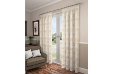 SWINDON CREAM VOILE WITH GOLD DESIGN LINED CURTAINS