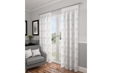 SWINDON WHITE VOILE WITH SILVER DESIGN CURTAINS
