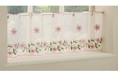 Torquay Pink embroidered  cafe curtain