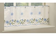 Torquay Blue embroidered cafe curtain panel