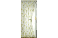 Sicily white voile with lime flocked floral design