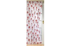 Sicily white voile with red flocked flowers