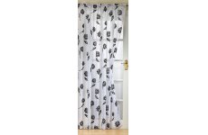 Sicily white voile with black  flocked floral design