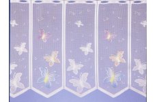 BUTTERFLY WHITE  CAFE CURTAIN  HAND COLOURED : priced per metre limited stock left in 24 inch drop