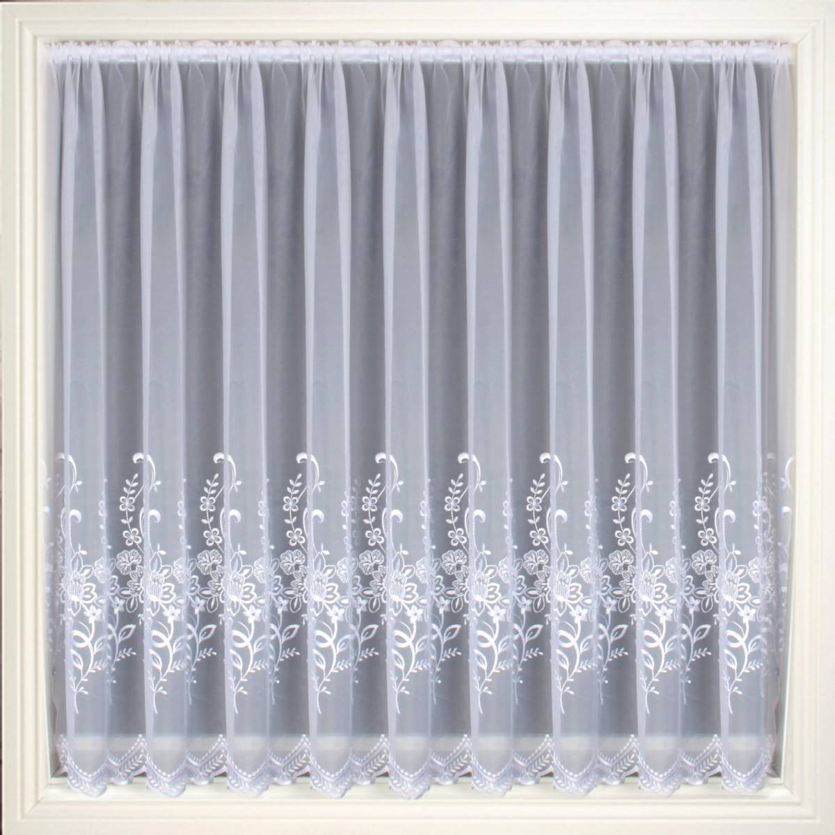 Olivia White Embroidered Voile Net Curtain 2 Curtains