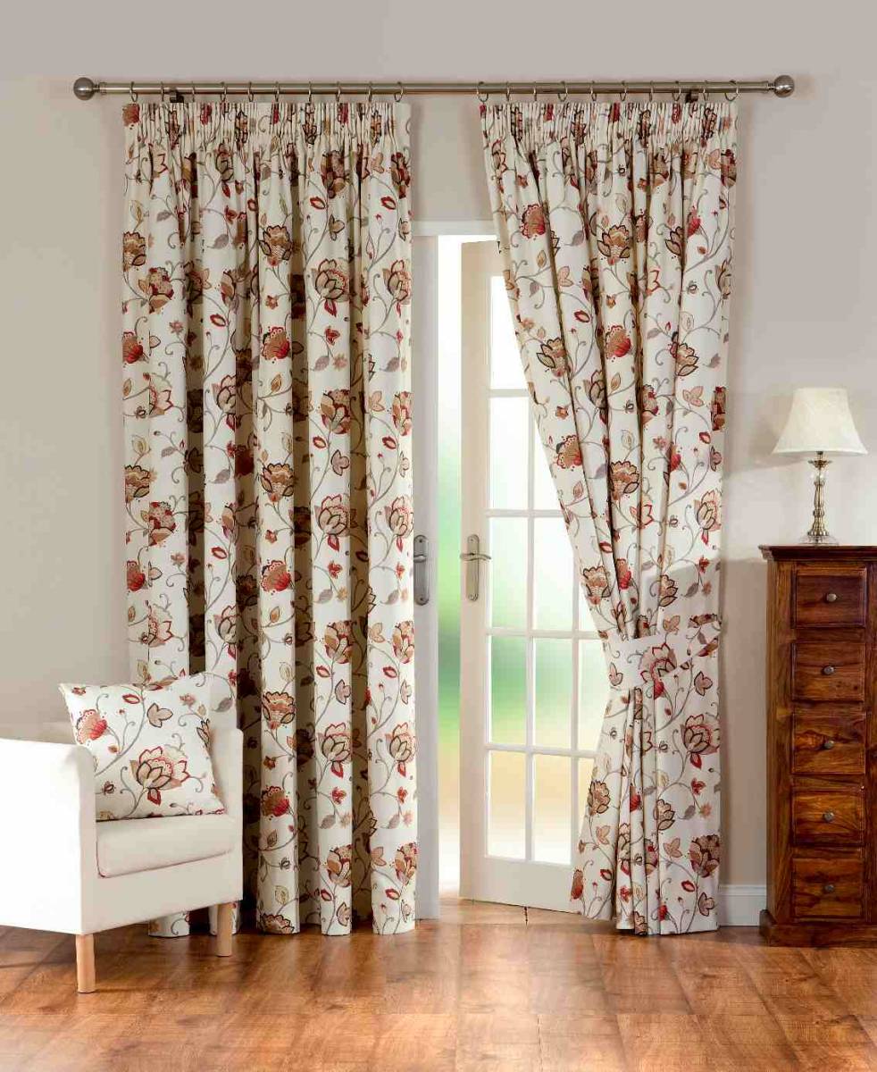 Jacobean Print lined priced per pair Net Curtain 2 Curtains